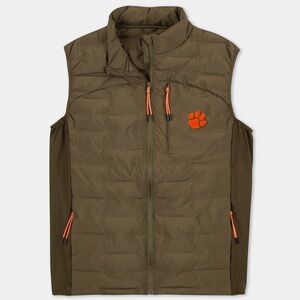 Steinberg Brand The Hideout Clemson Tigers Embroidered Olive Green Puffer Vest